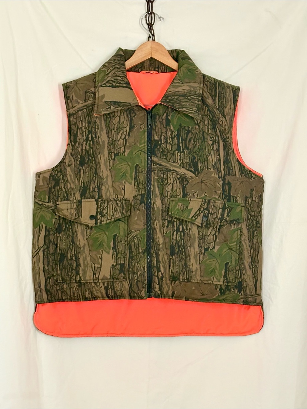 Vintage Winchester Vest Mens Large Rebark Camo Blaze Orange Reversible Conceal